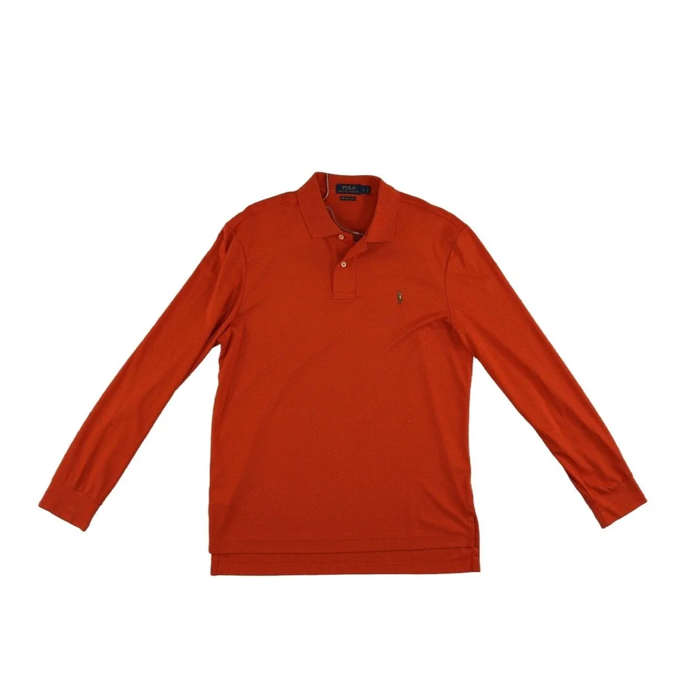Polo Ralph Lauren Polo Shirt Mens Size Large Orange 100% Pima Cotton Long Sleeve